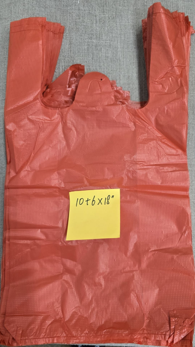 原條紅色10吋背心袋（10+6x18"）