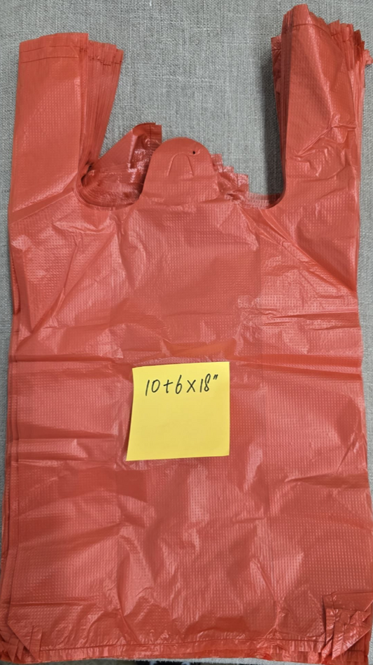 原條紅色10吋背心袋（10+6x18"）