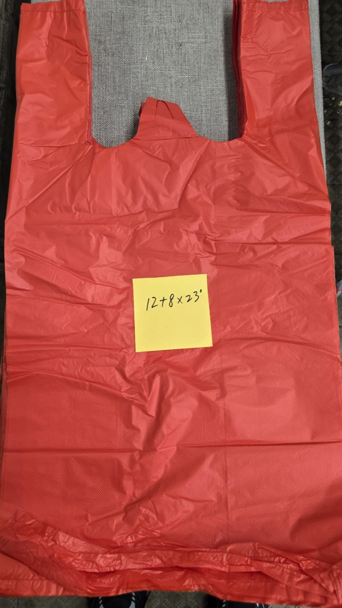原條紅色12吋背心袋（12+8x23"）